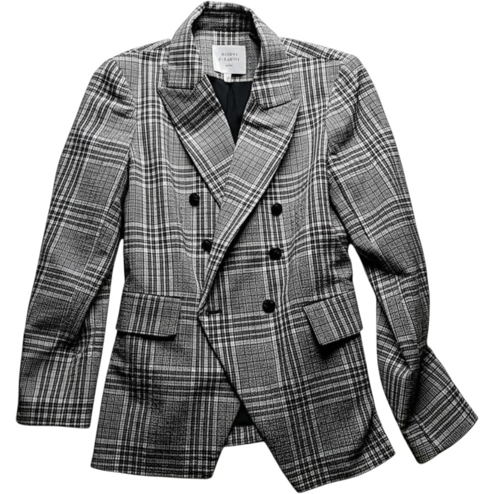 Maison d'Amélie Paris Plaid Double Breasted Blazer Black White Size Small